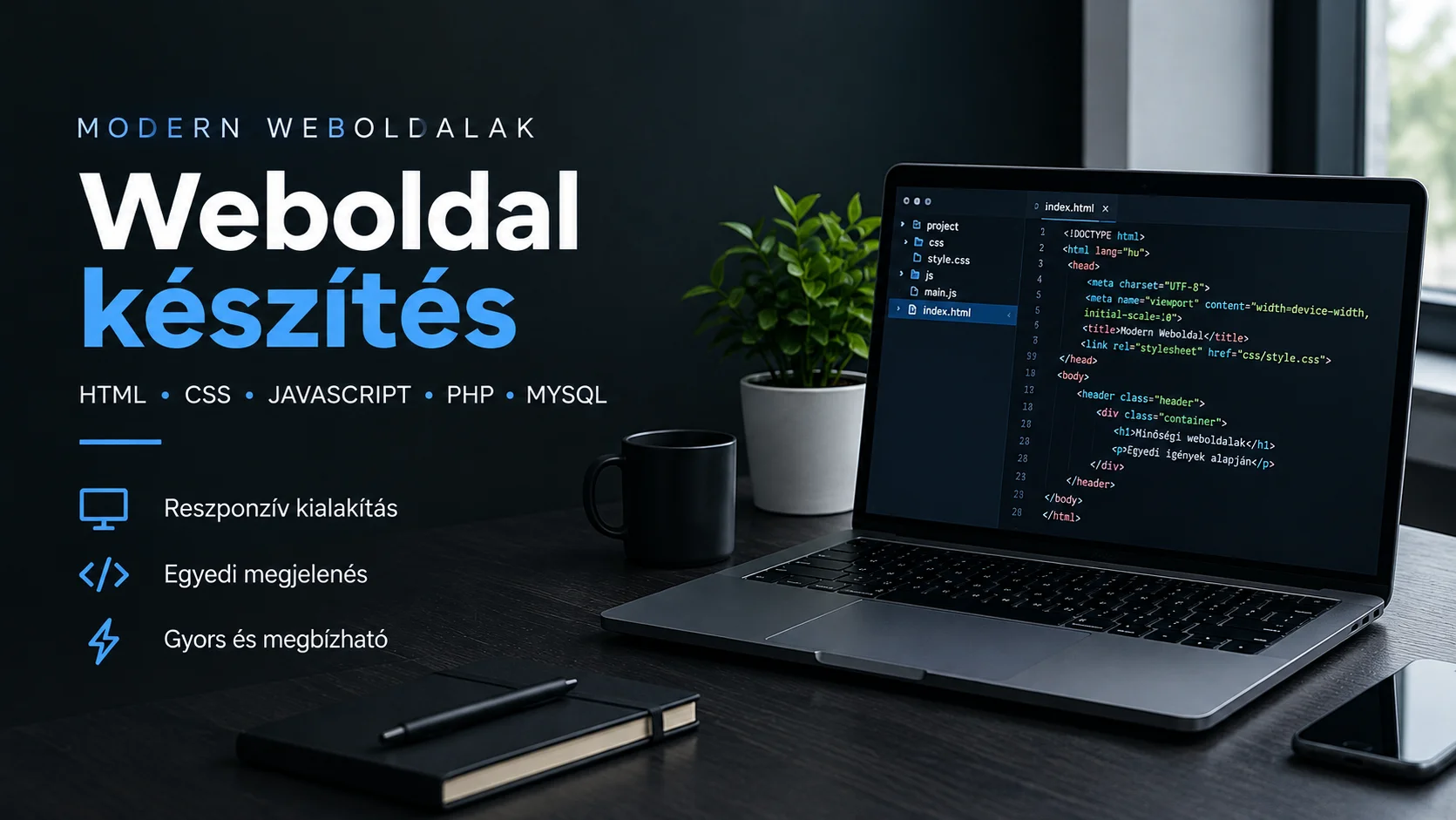 Egyszerű, modern weboldal készítése HTML és CSS segítségével.